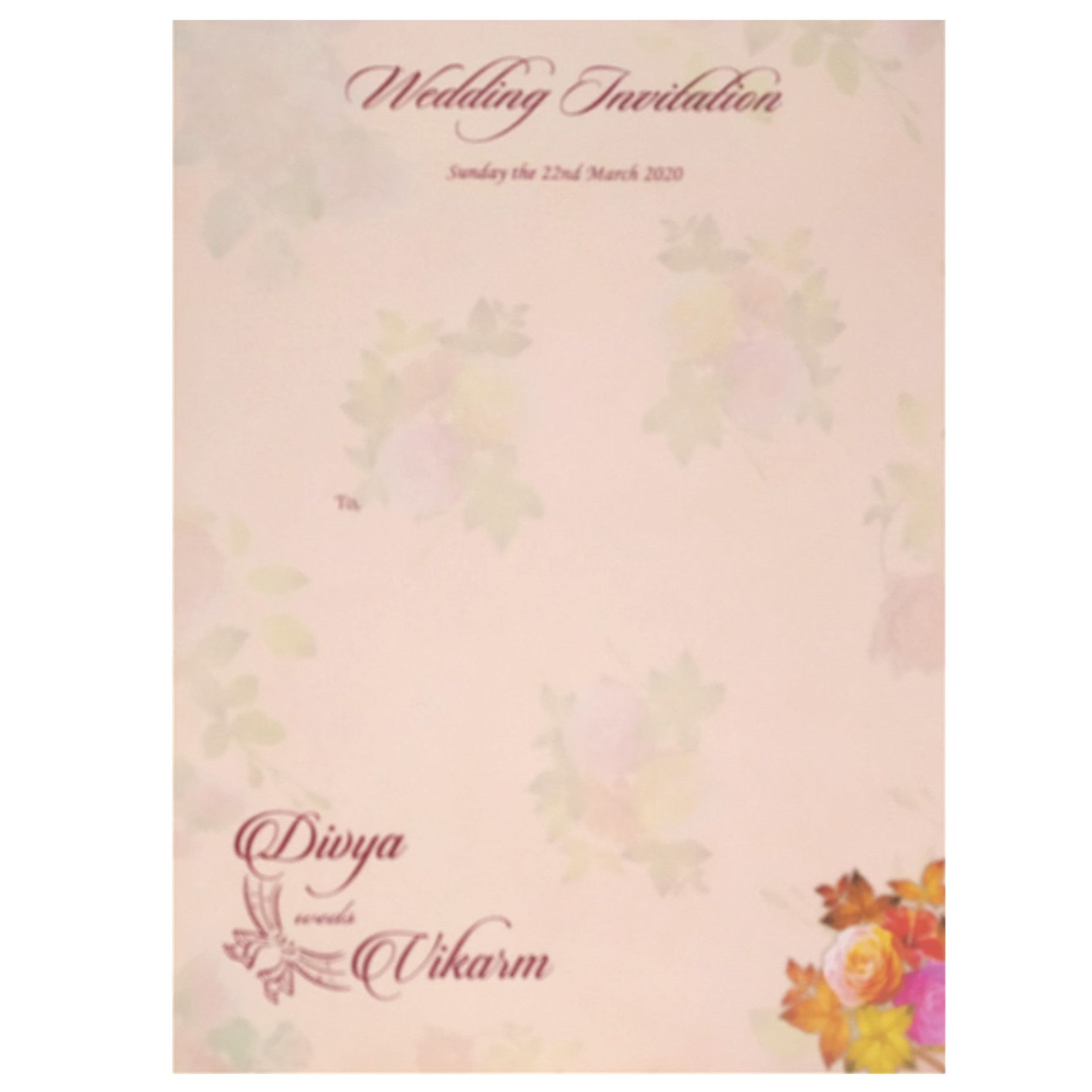 Amazing Peach Shading With Flower Design Padding Invitation Card-KNPO9503P