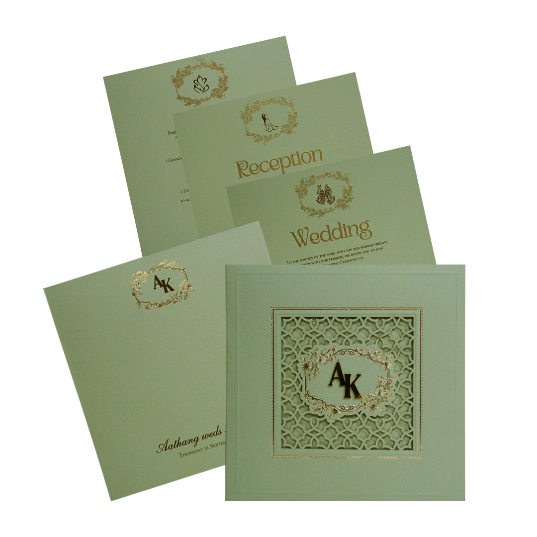 Make your event special with our exclusive Green Laser Cut Padded Wedding Card Design. Shop now! ?WhatsApp Support ?Express Delivery.