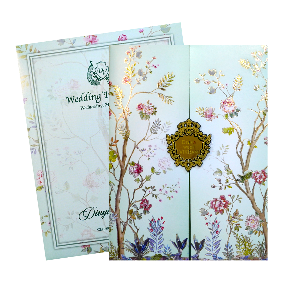 Blue Floral Door Invitation Card-KNKC4074