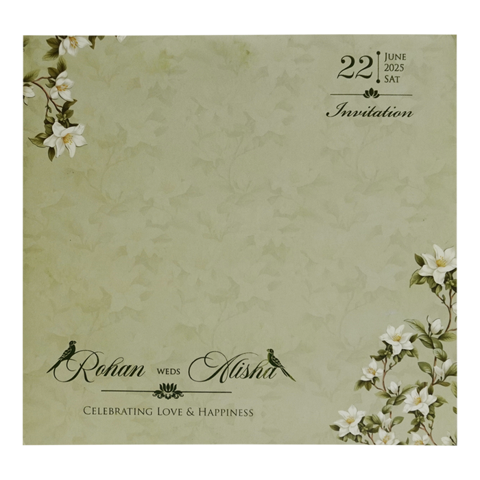 Green Floral Laser Cut Marriage Card-King of Cards