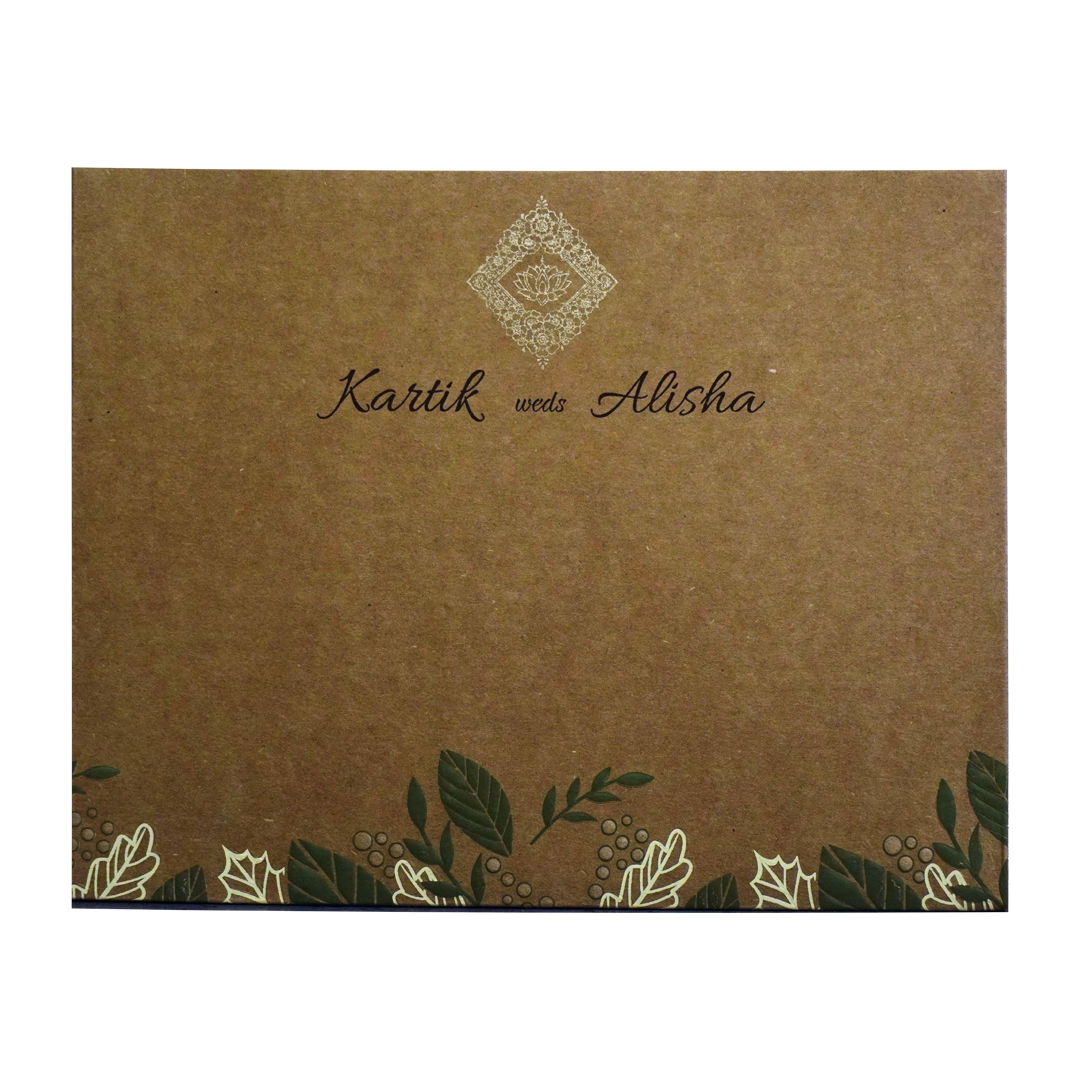 Khaki Brown Floral Box Wedding Card-KRC30122