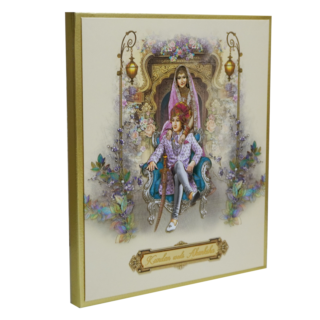 Cream Bride Groom Padded Marriage Card-KAC05770