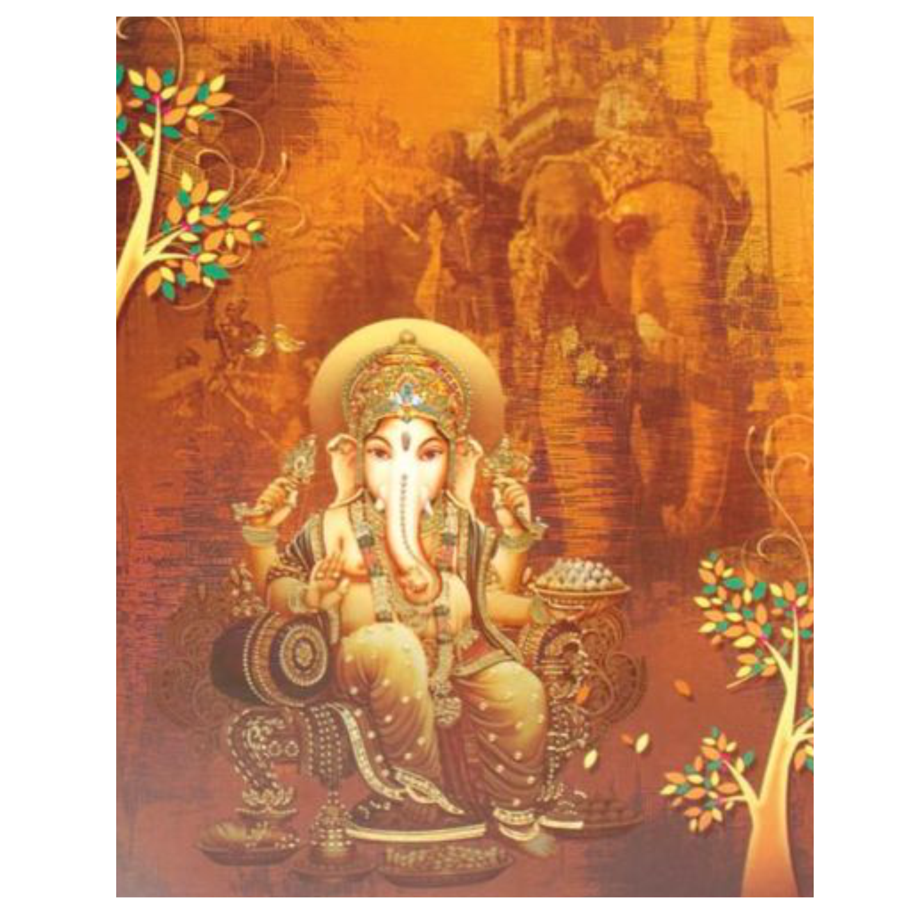 Brown Classic Ganesha With Elephant Background In Offset Print-KNKC4025-King of Cards