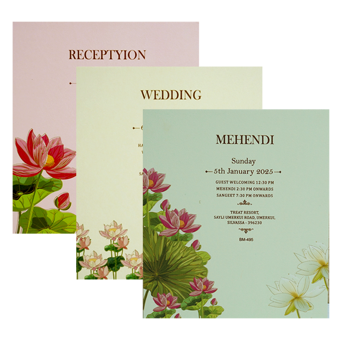 Cream Lotus Marriage Card-King of Cards