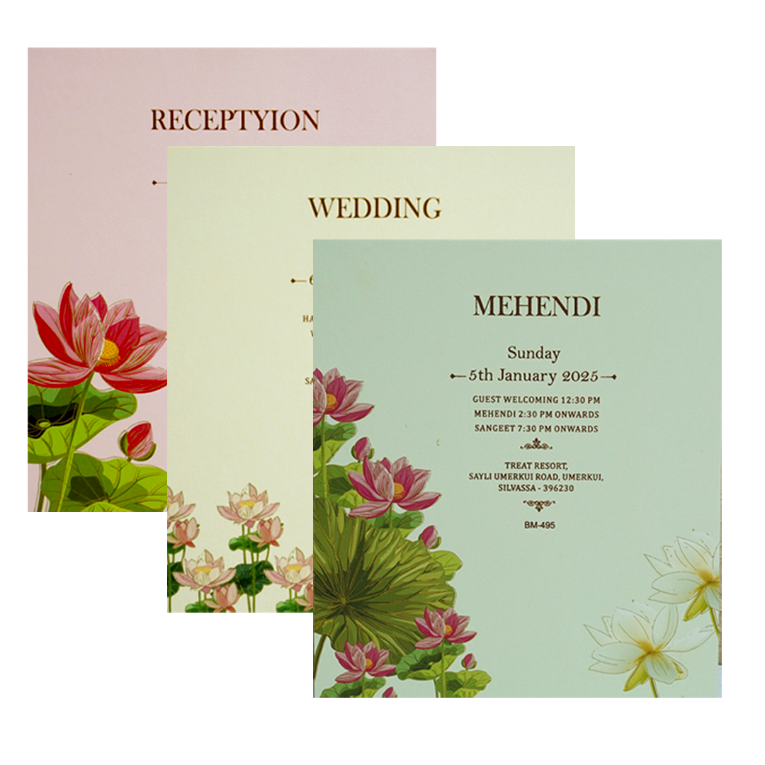 Cream Lotus Marriage Card-KBM04950