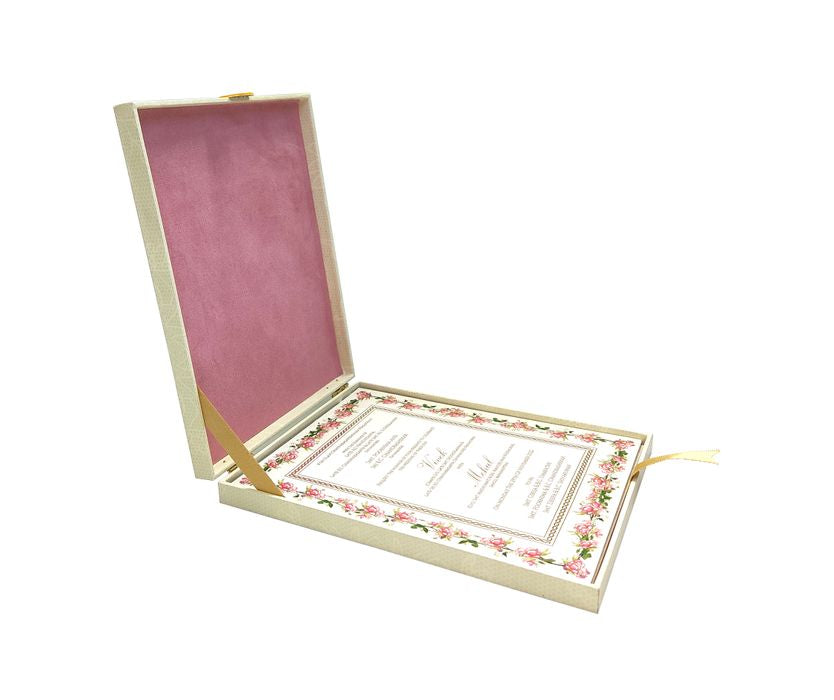 White Floral Box Invitation Card-KNKUP053