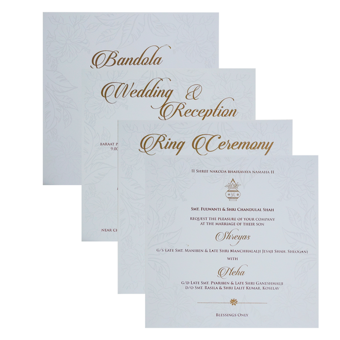 White Embossed Leaf Box Invitation Card-King of Cards
