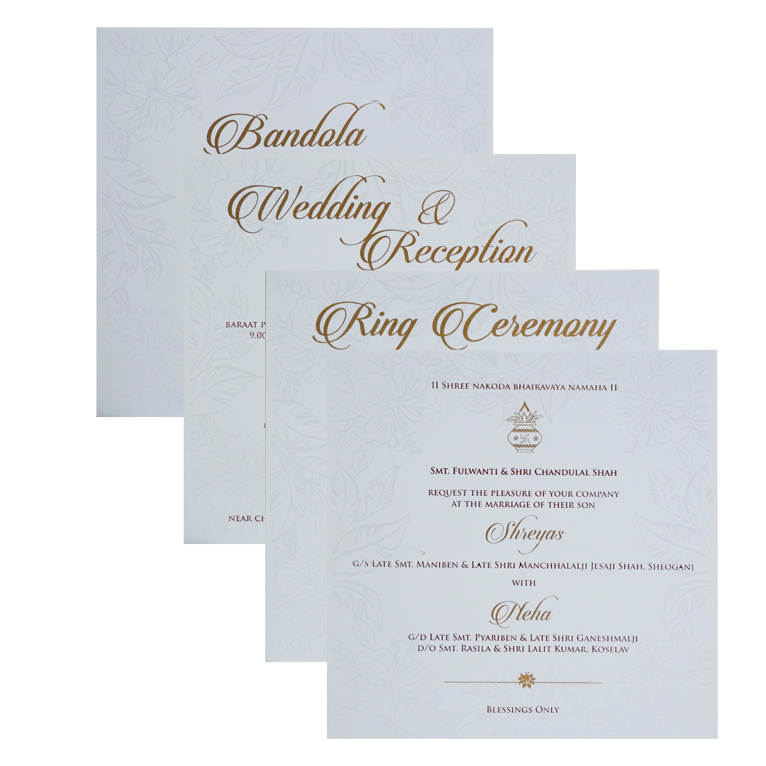 White Embossed Leaf Box Invitation Card-KPR05010