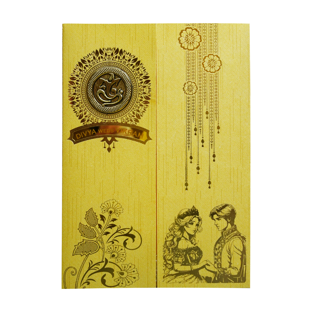 Ganesha Yellow Door-Style Wedding Card-KNKR041G