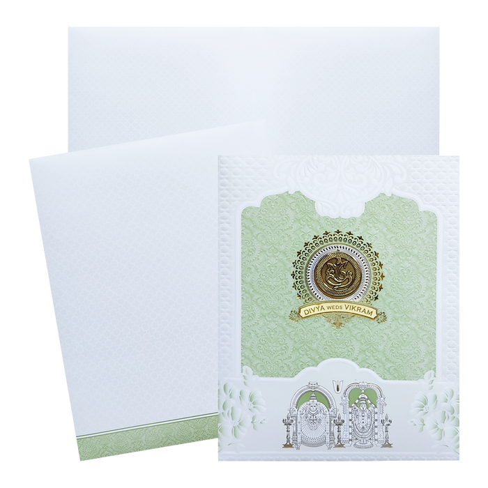 Make your event special with our exclusive White Green Balaji Padmavathi Wedding Card. Shop now! ?WhatsApp Support ?Express Delivery.