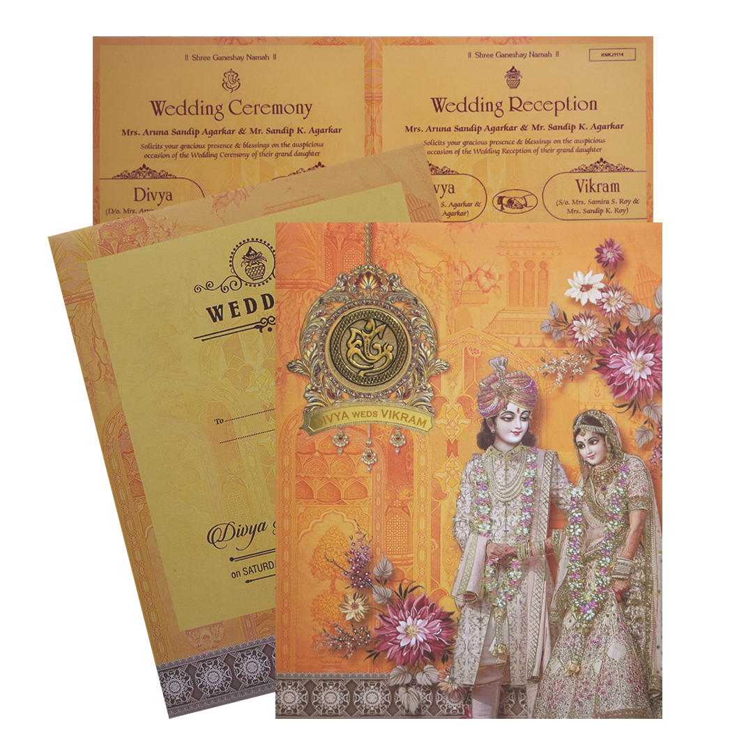 Check out the collection Orange Bride Groom invitation Card at best price. ? Customer Support ? Home Delivery