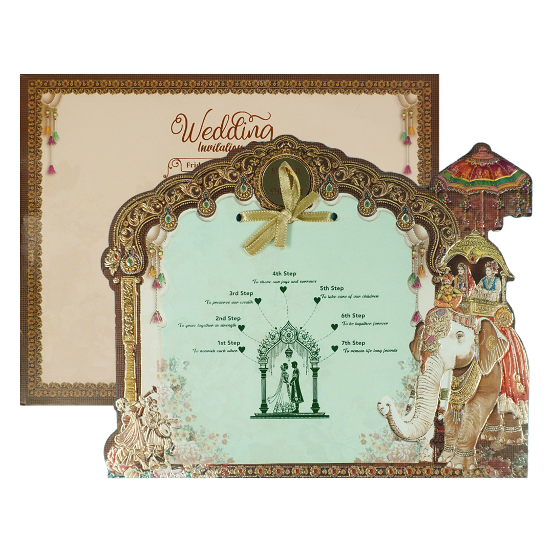 Brown Doli Procession Elephant Wedding Card-KSSC1060