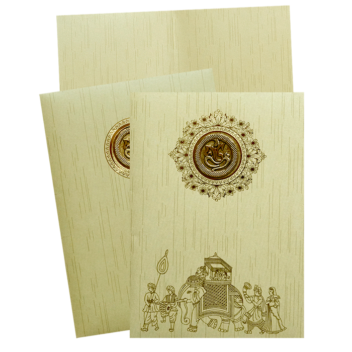 Pista Green Shiny Ganesha Wedding Card-King of Cards