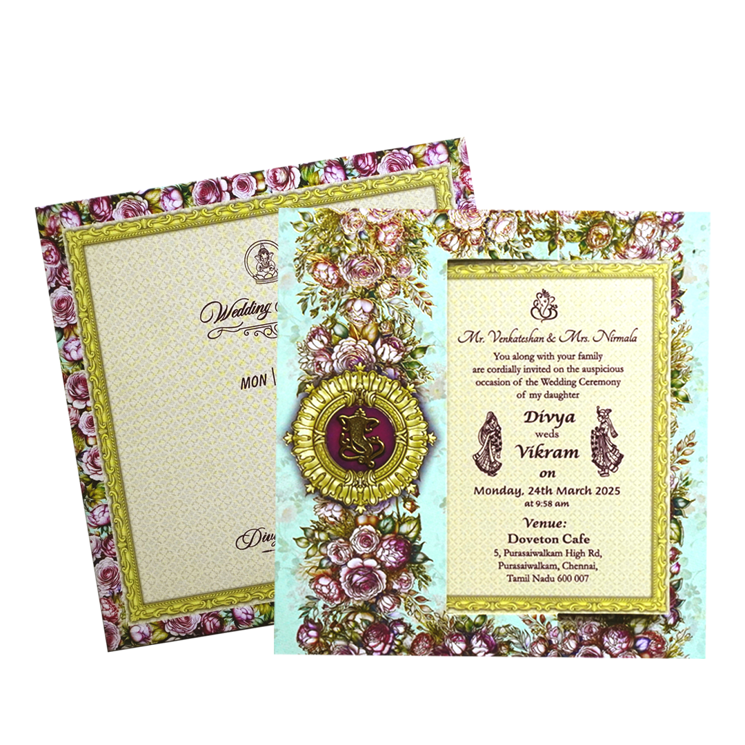 Blue Floral Rotating Wedding Invitation-KNFO8402
