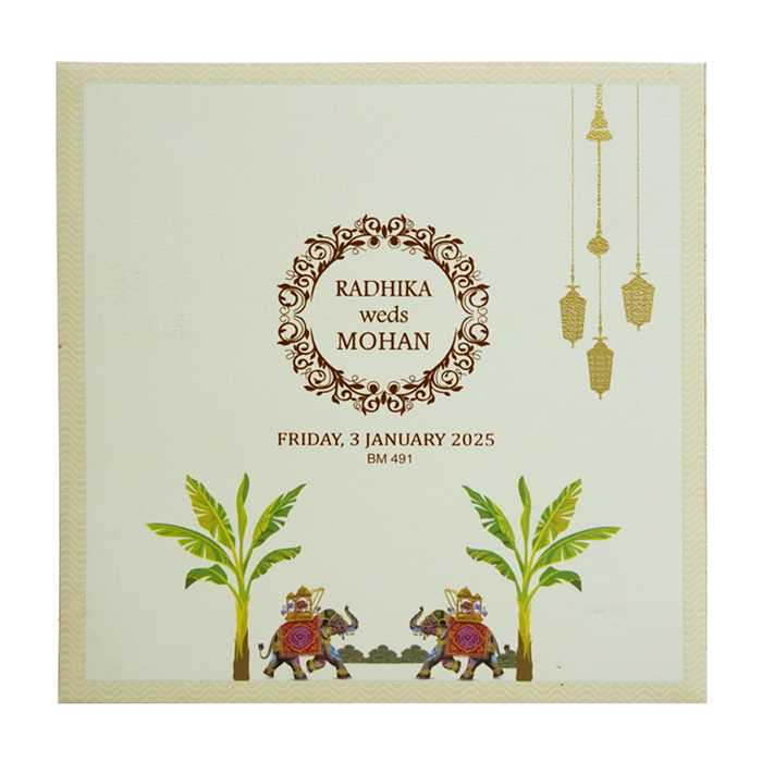 Cream Ganesha Wedding Card Design-King of Cards