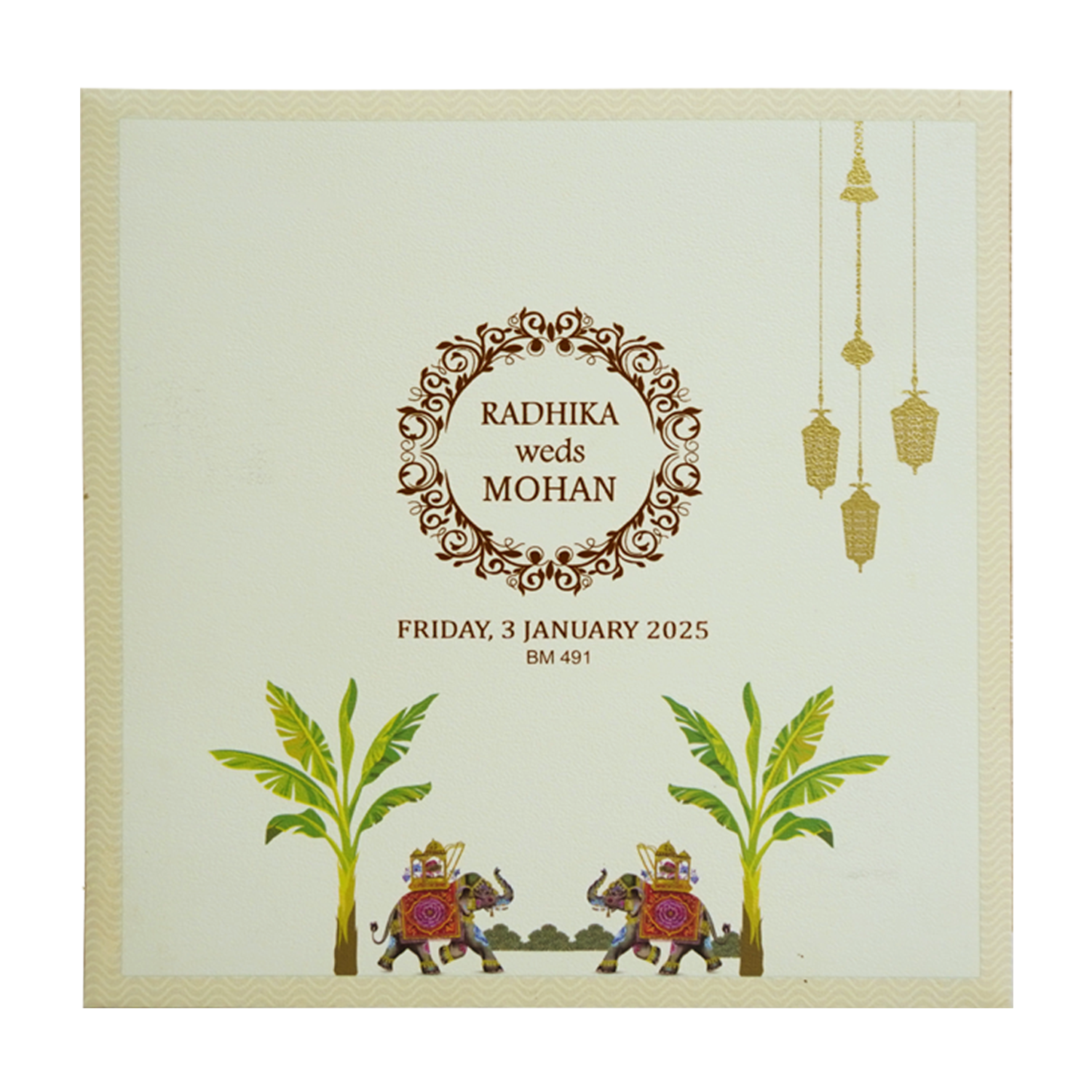 Cream Ganesha Wedding Card Design-KBM04910