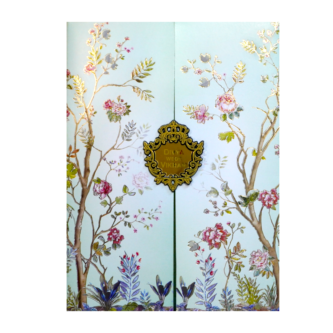 Blue Floral Door Invitation Card-KNKC4074