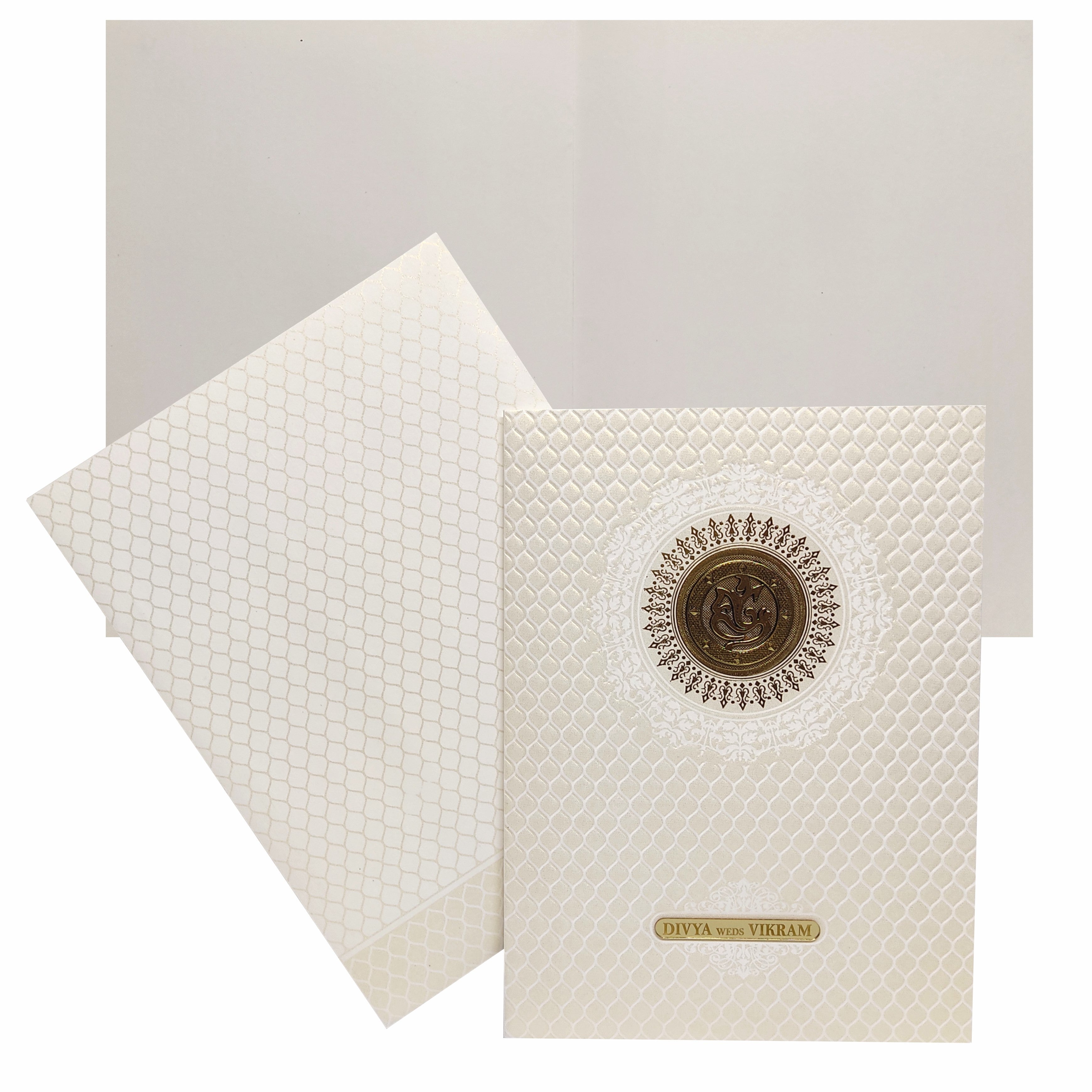 White Screen Traditional Embossed Design With New Ganesha Design-KNK7036W