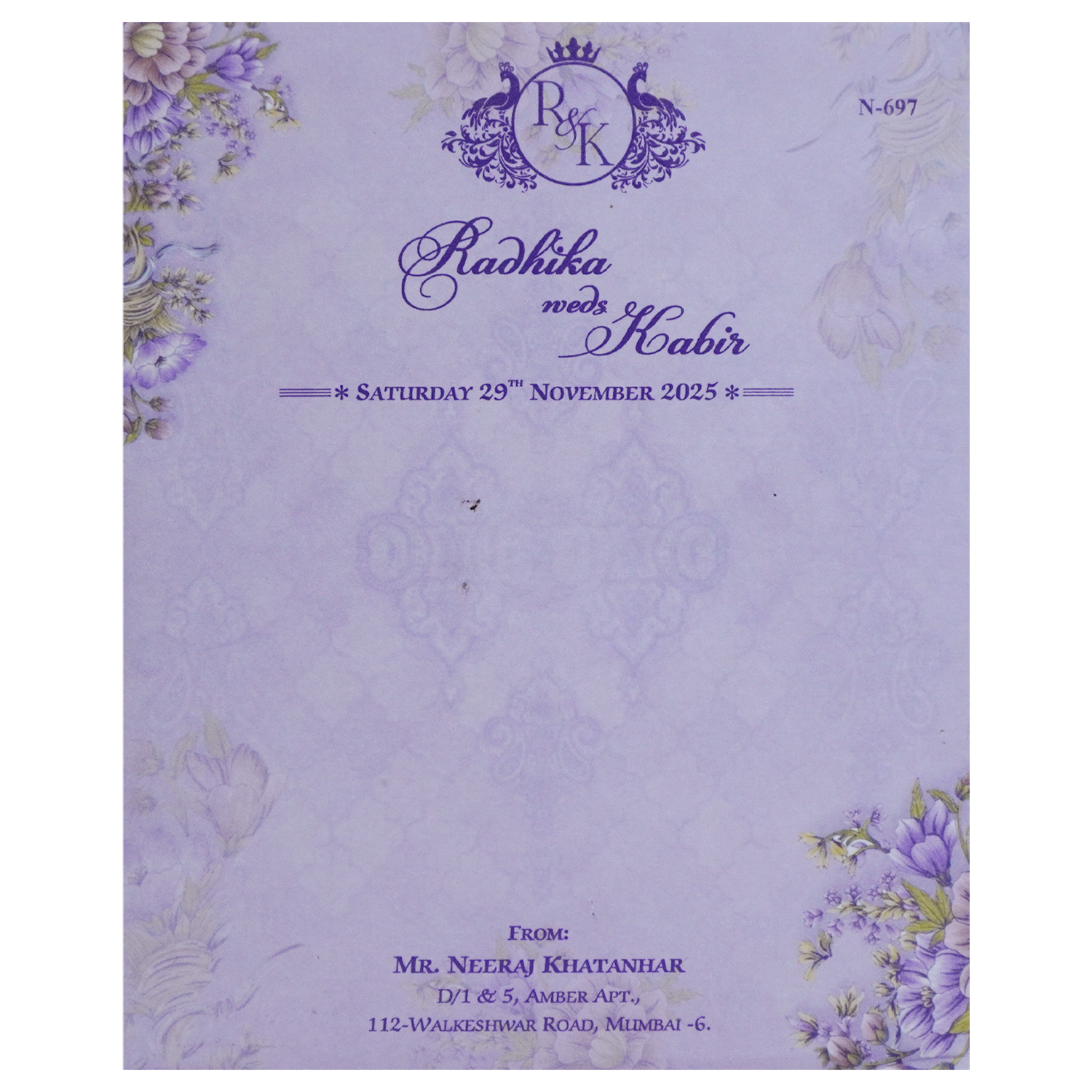 Very Light Purple Wedding Card-KVN06970