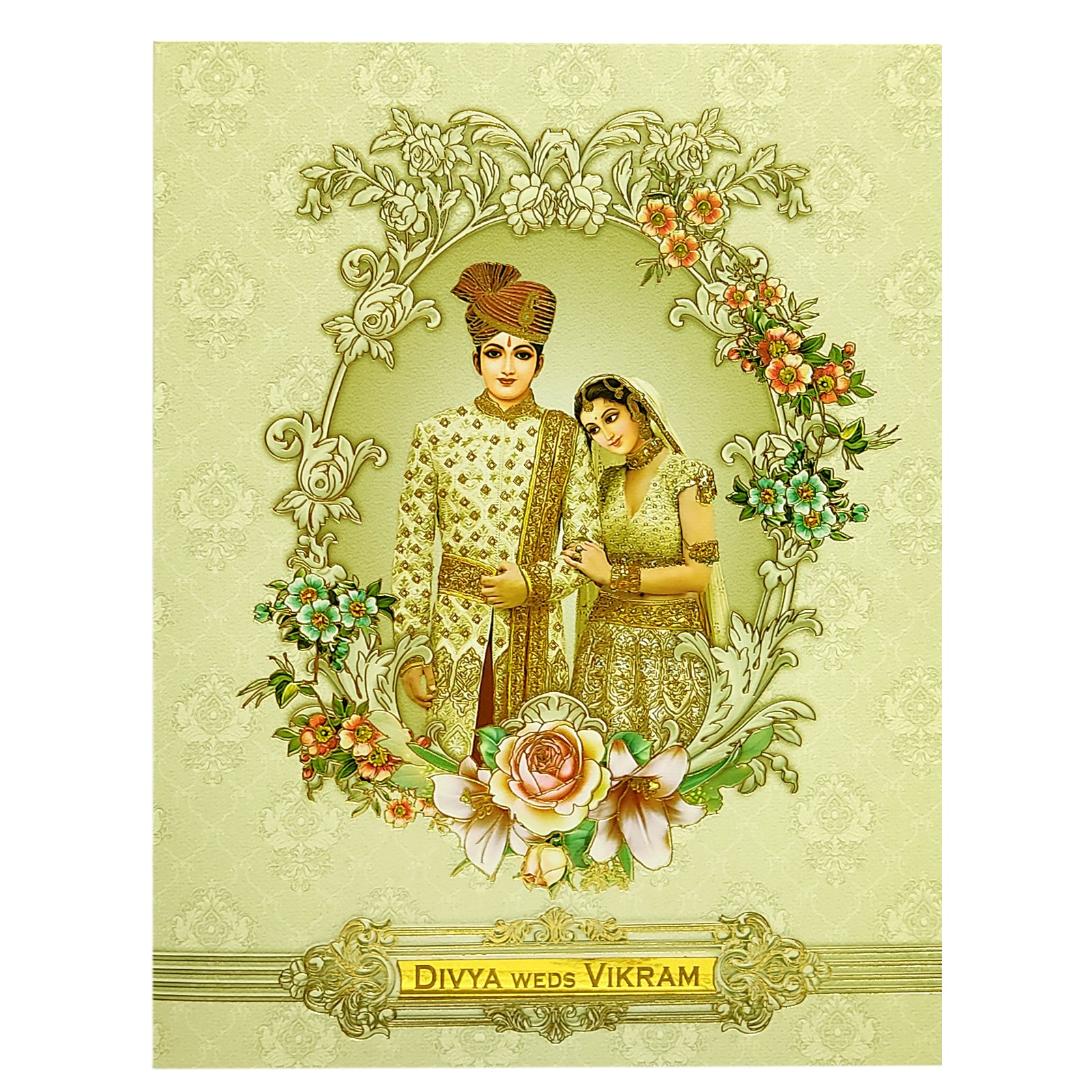 Green Bride Groom Invitation Card-KNKN6308