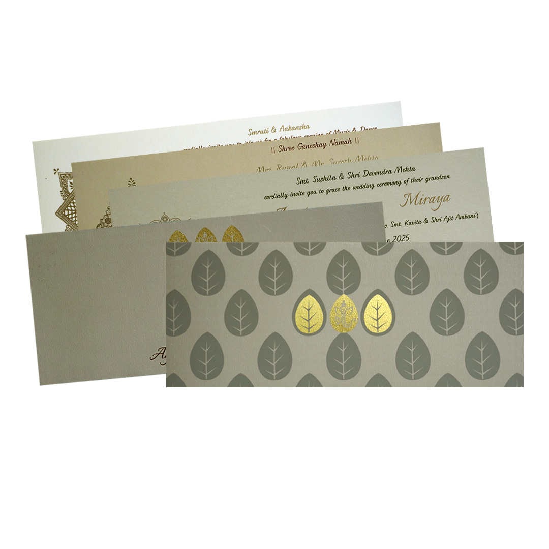 Make your event special with our exclusive Grey Ganesha Wedding Card Design. Shop now! ?WhatsApp Support ?Express Delivery.