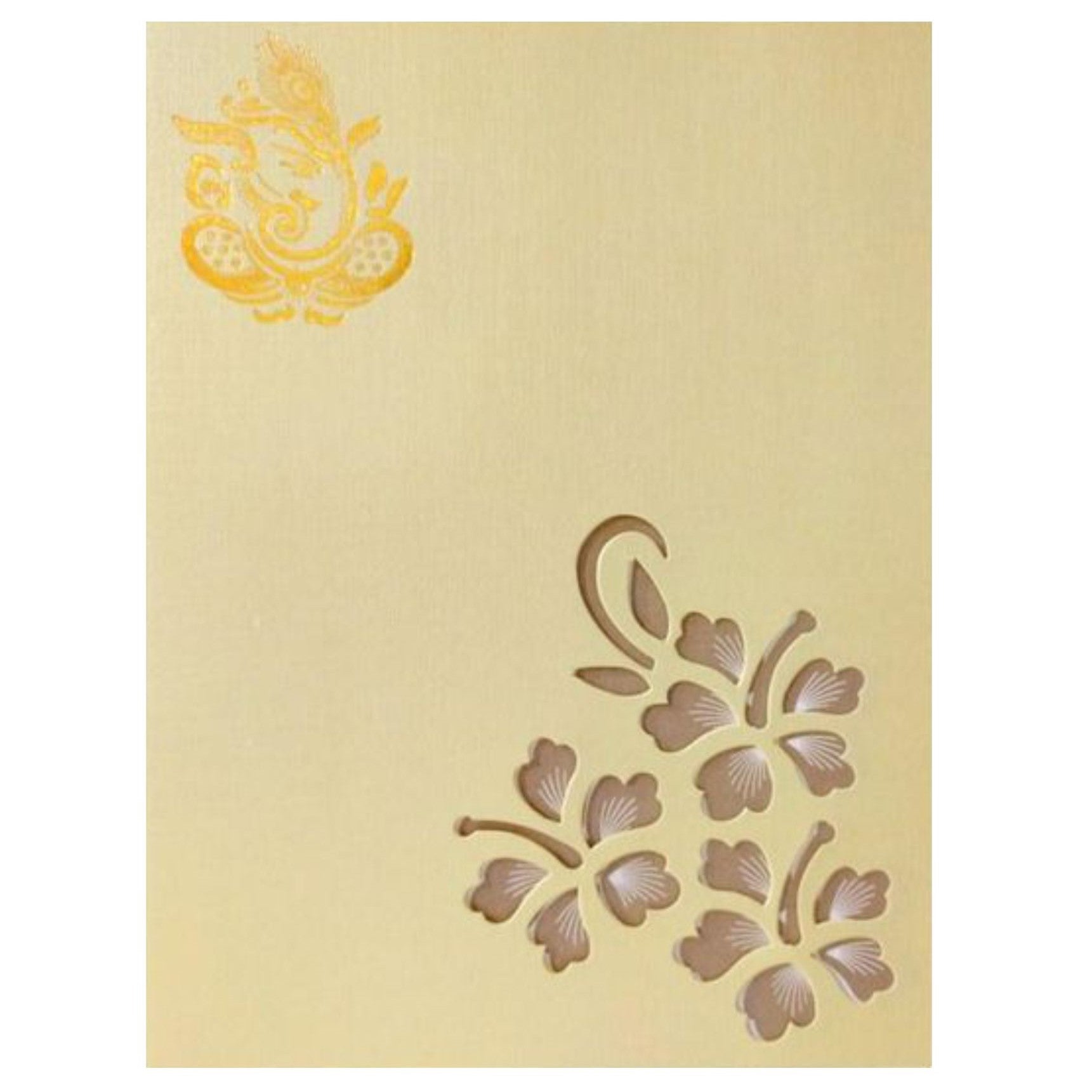 Beautiful Gold Flower Cut Ganesha Wedding Card-King of Cards
