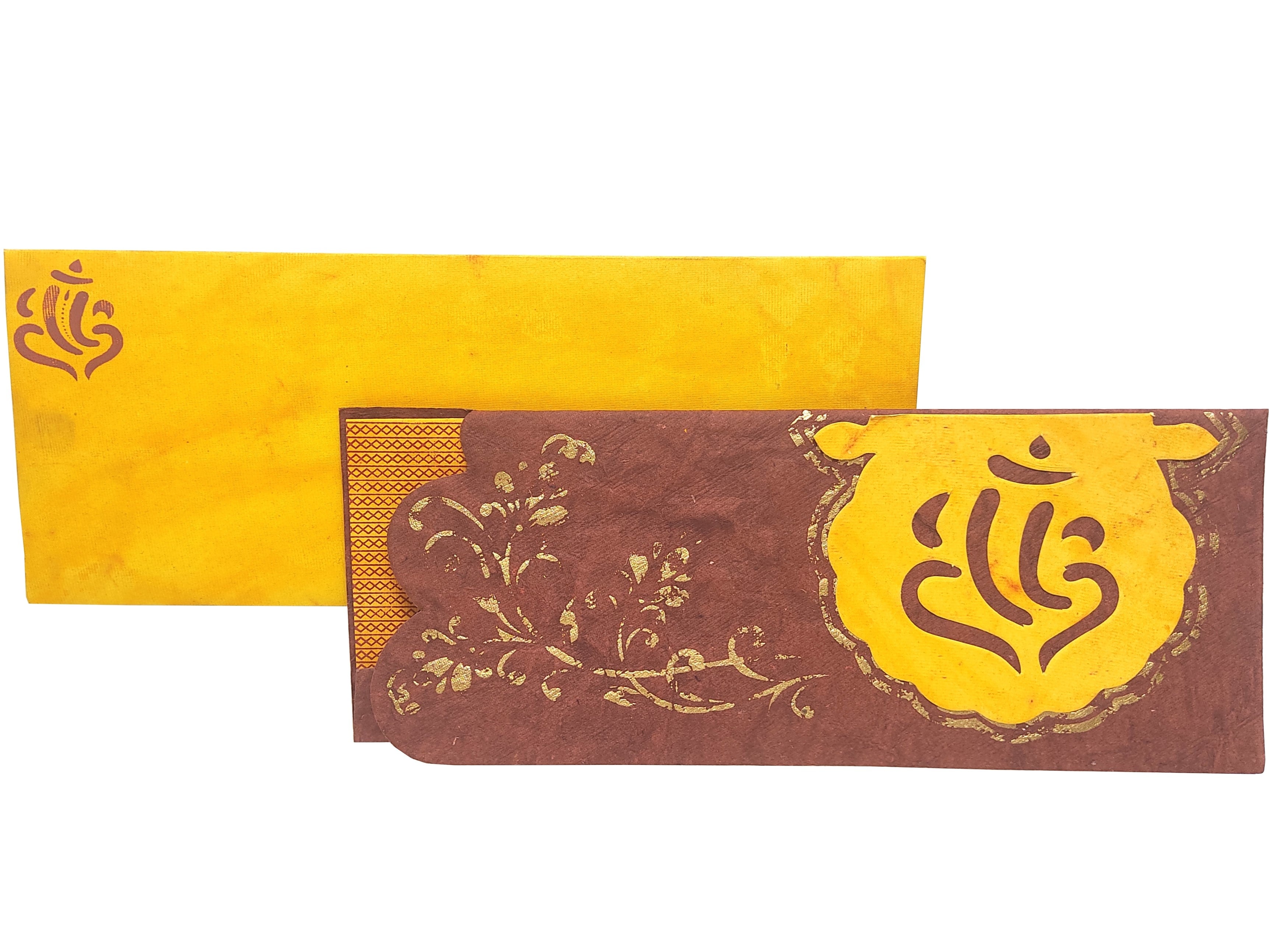 Invitation Card - Yellow and Maroon divine Ganesha Invitation Card-KNK2693