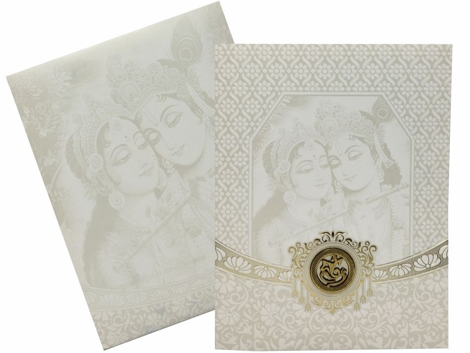 White Radha Krishna With Screen Printing And Gold Foiling-KNJS2053-King of Cards
