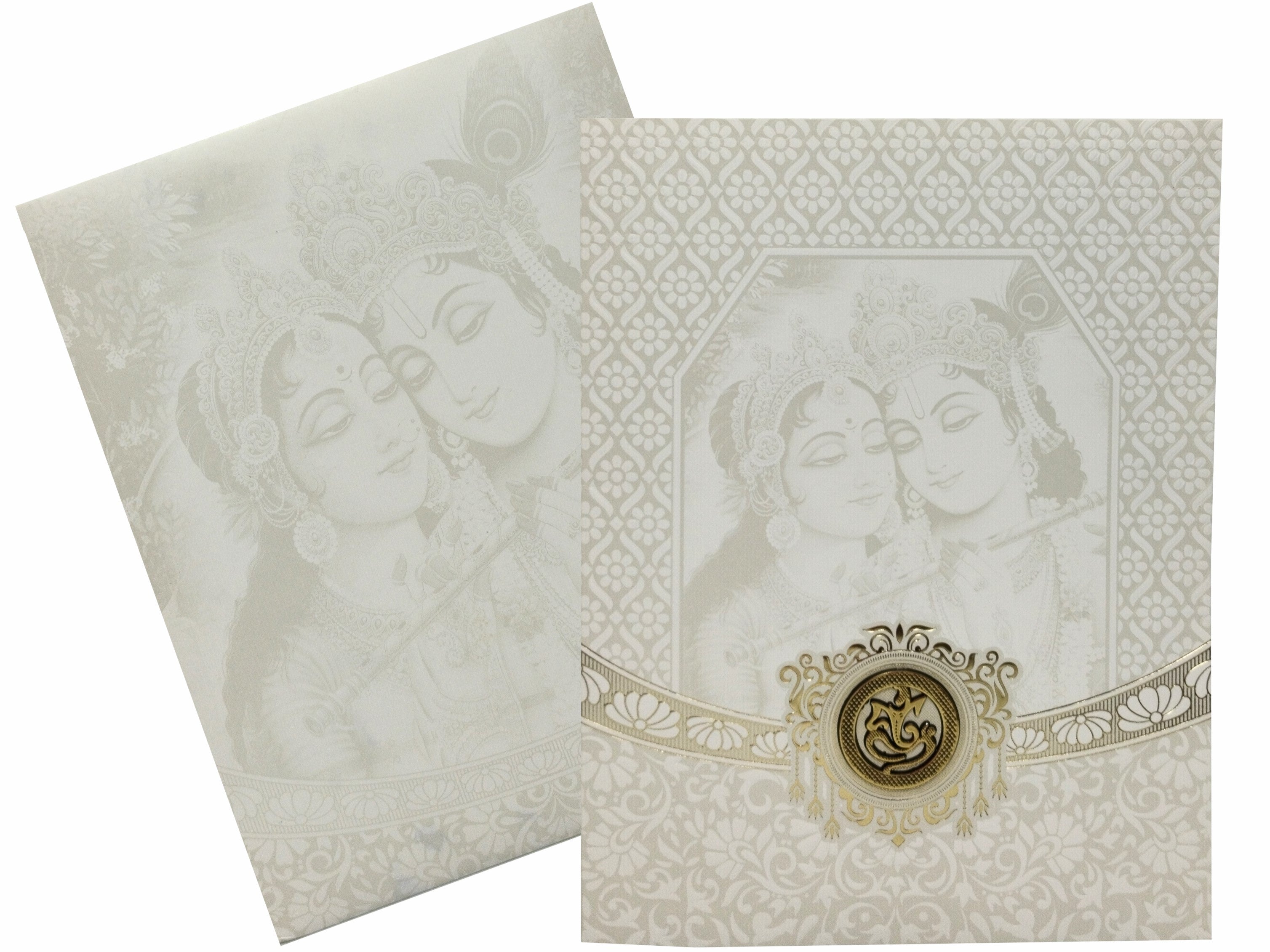 White Radha Krishna With Screen Printing And Gold Foiling-KNJS2053