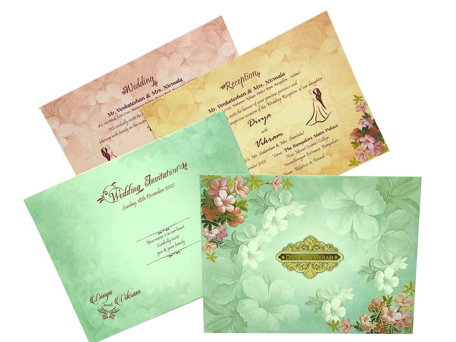 Green Padded Floral Design In Offset With Lamination-KNPO9902G-King of Cards