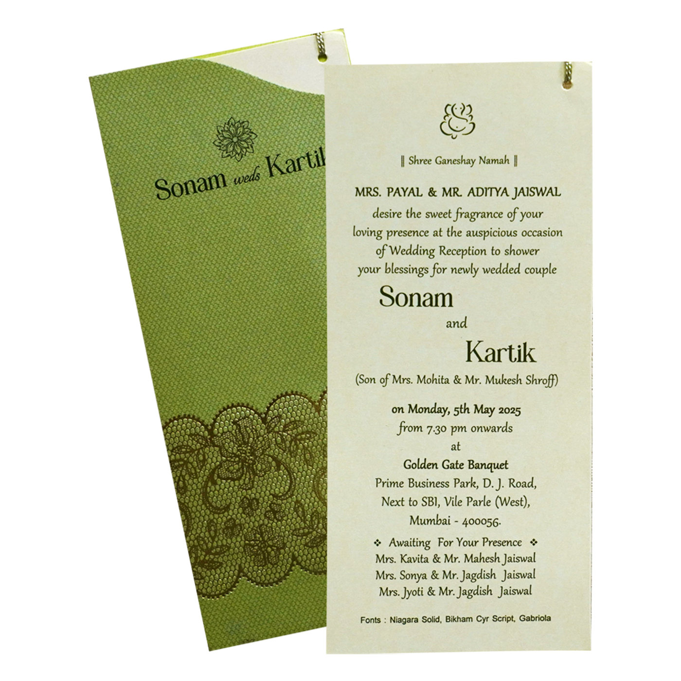 Beige Green Single Invitation Card-KRCS7031