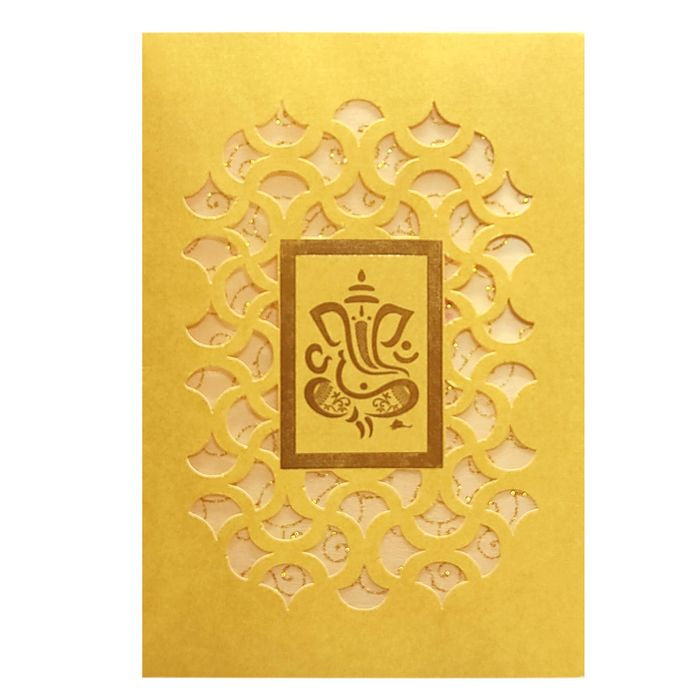 Gold Die Cut Floral Invitation Card With Ganesha-KNCW17GG-King of Cards