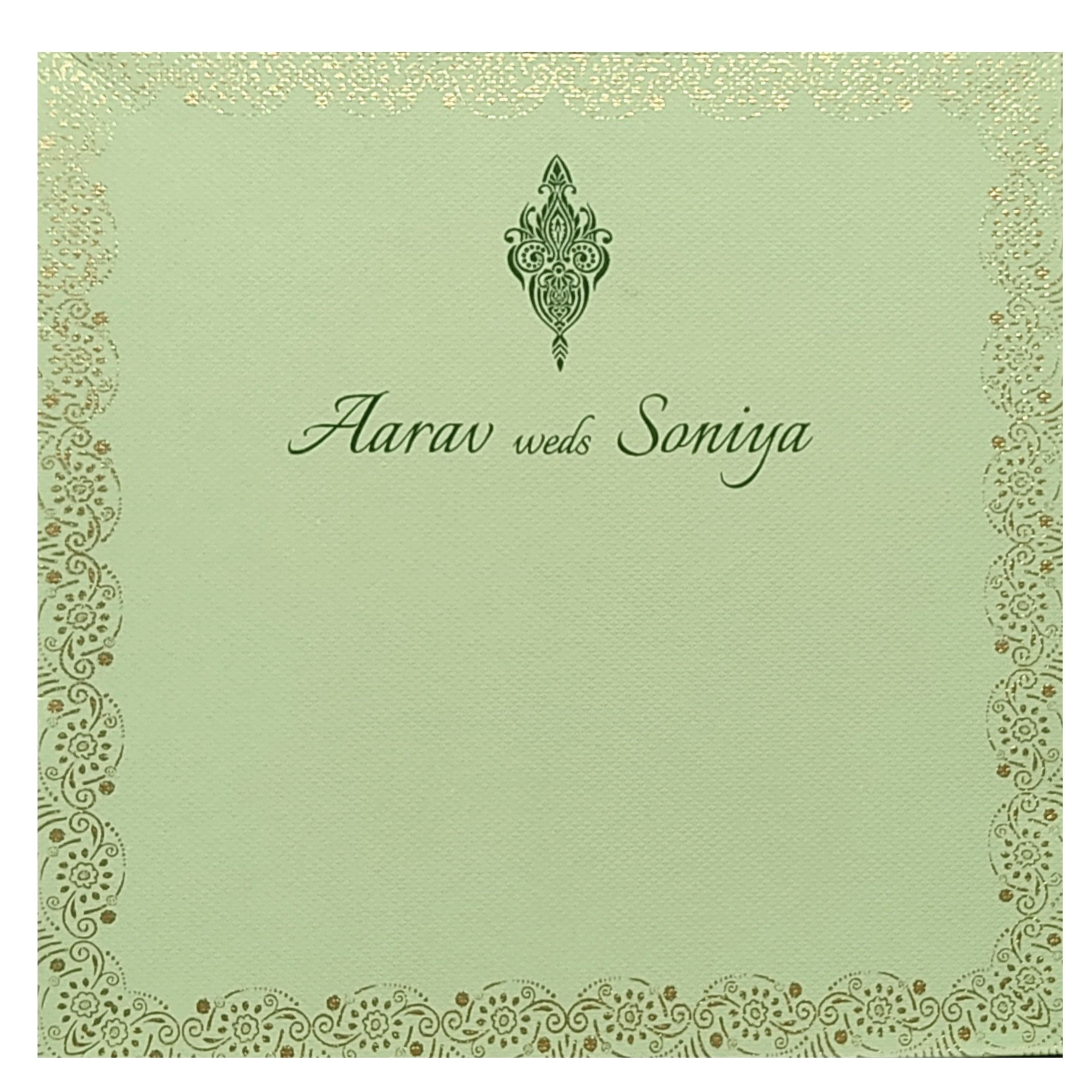 Green Floral Nameplate Padded Invitation Card-KRC29061