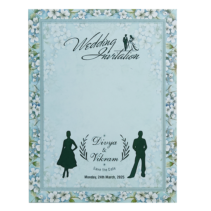 Blue Floral Door Padded Wedding Card-King of Cards