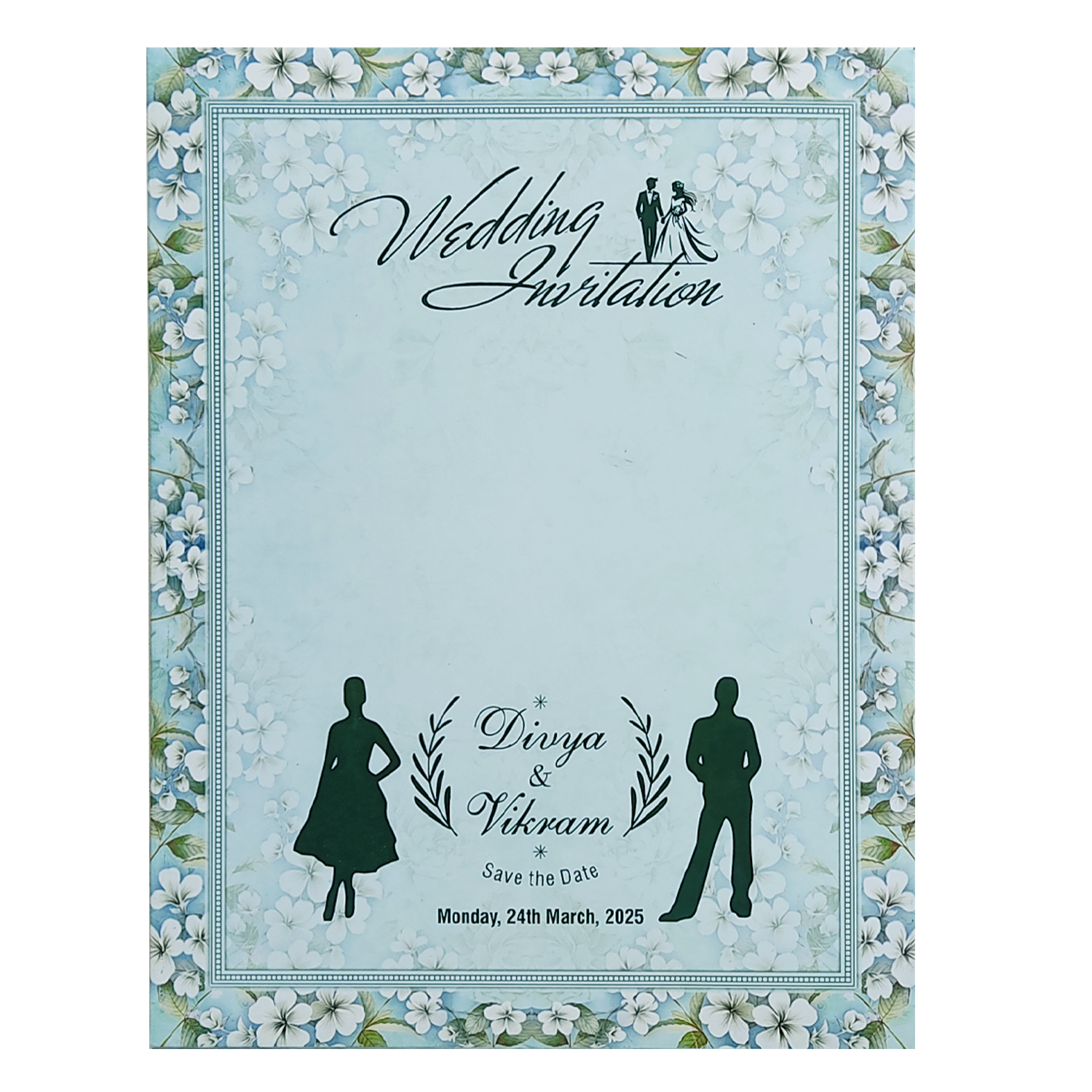 Blue Floral Door Padded Wedding Card-KNMO9303