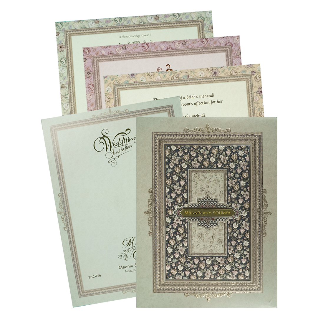 Check out Blue Floral Metallic Padded Wedding Card at best price. ✅WhatsApp Support ✅Express Delivery.|King of cards.