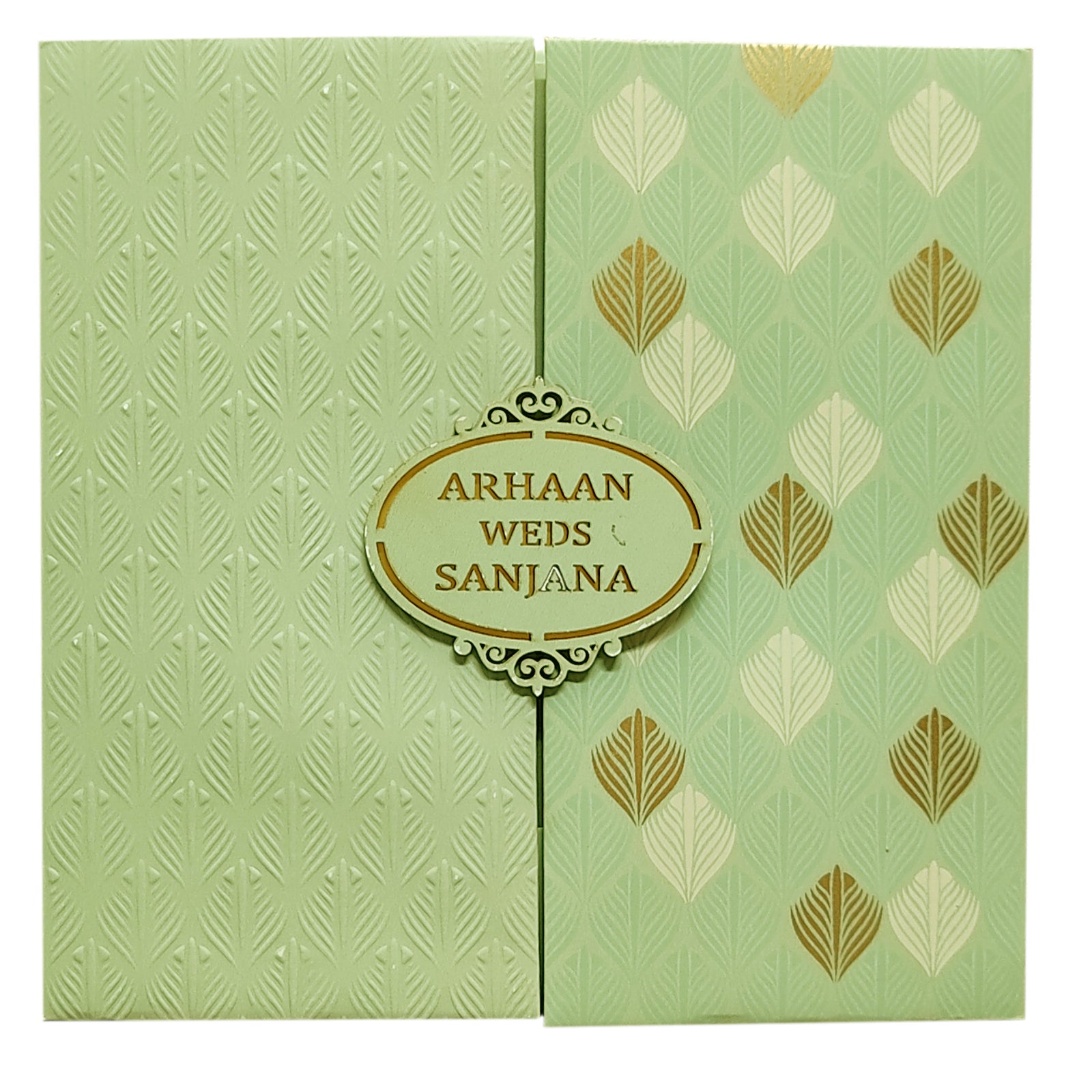Pastel Green Embossed Invitation Card-KRC27422