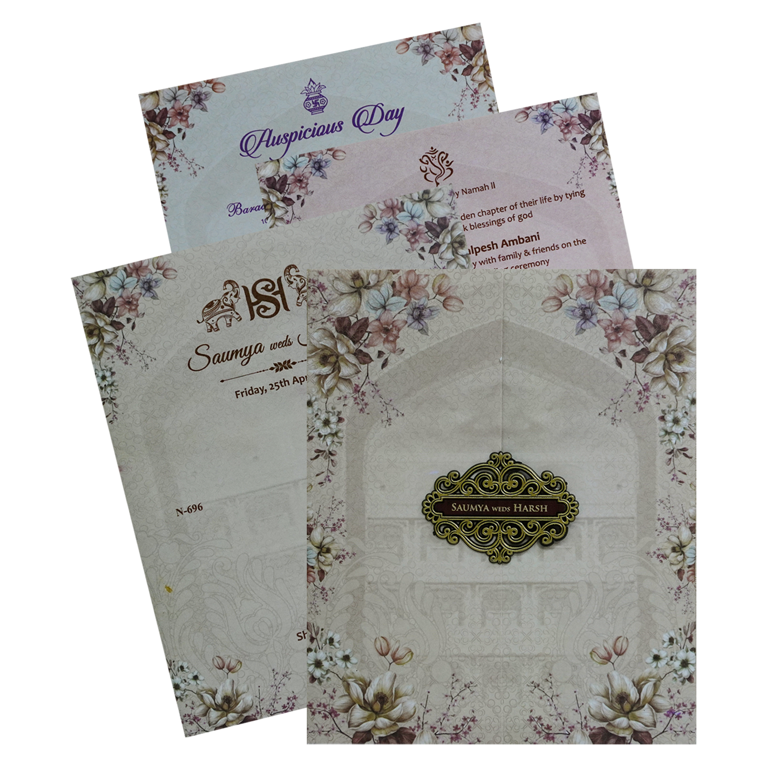 Light Peach Floral Design Invitation-KVN06960