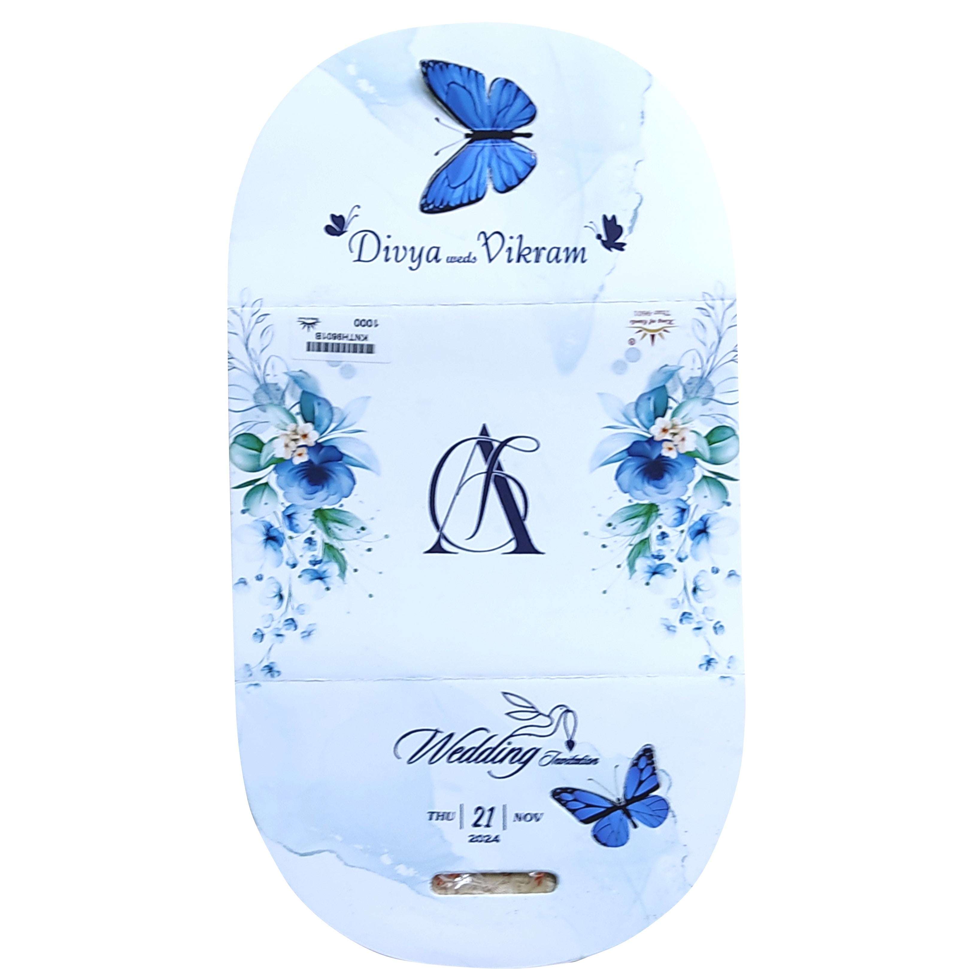 Blue Floral Butterfly Invitation Card-KNTH9601B