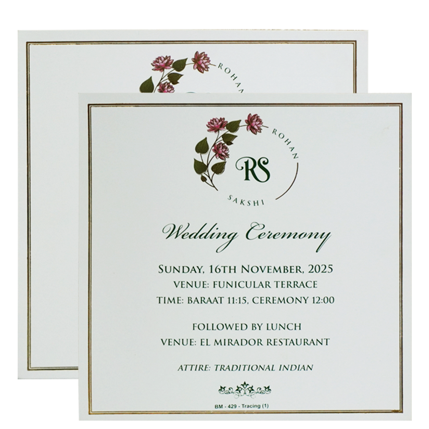 White Lotus Printed Padded Marriage Card-Kbm04290