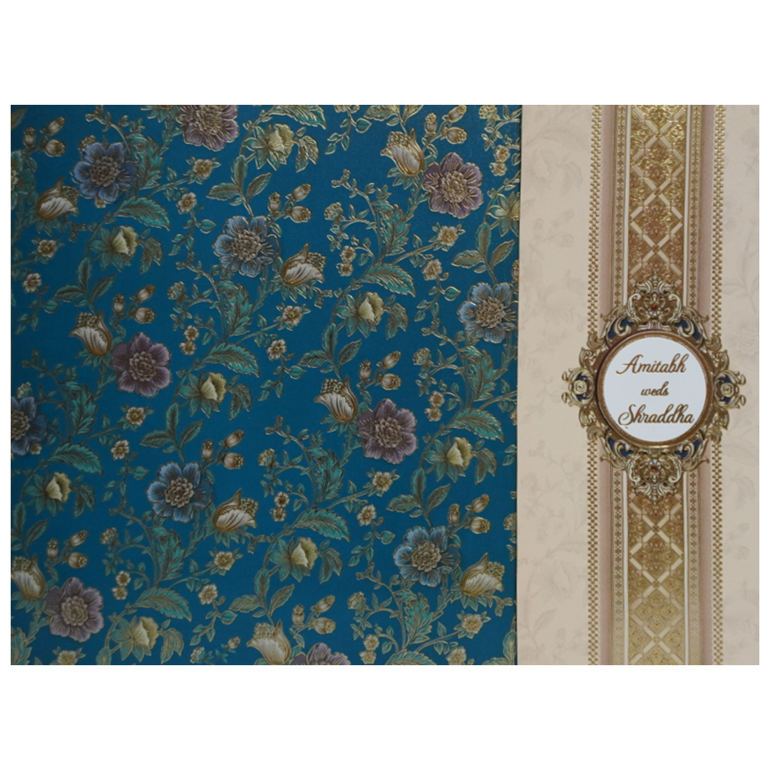 Royal Blue Door Floral Wedding Card-KAC05830