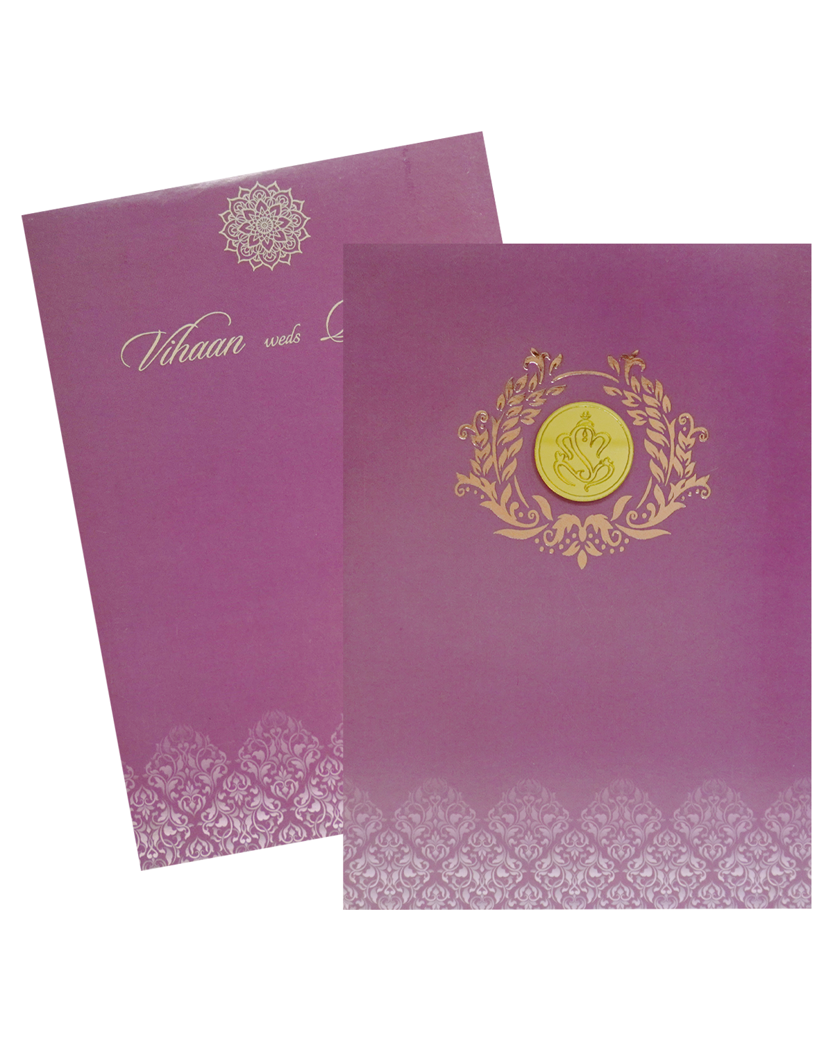 Crepe Pink Padded Wedding Card-KRC30640