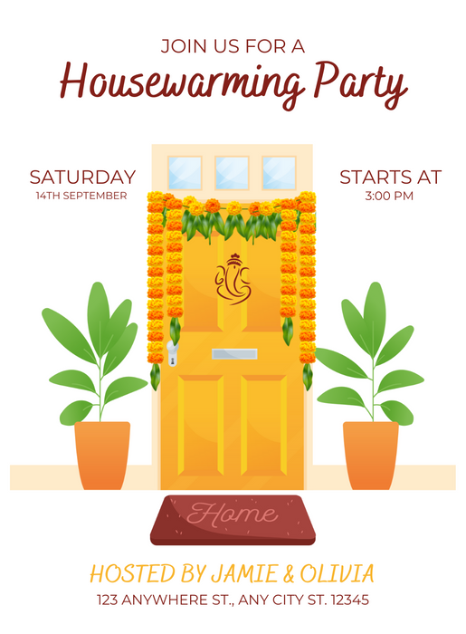 White and Yellow Indian Housewarming Invitation-King of Cards