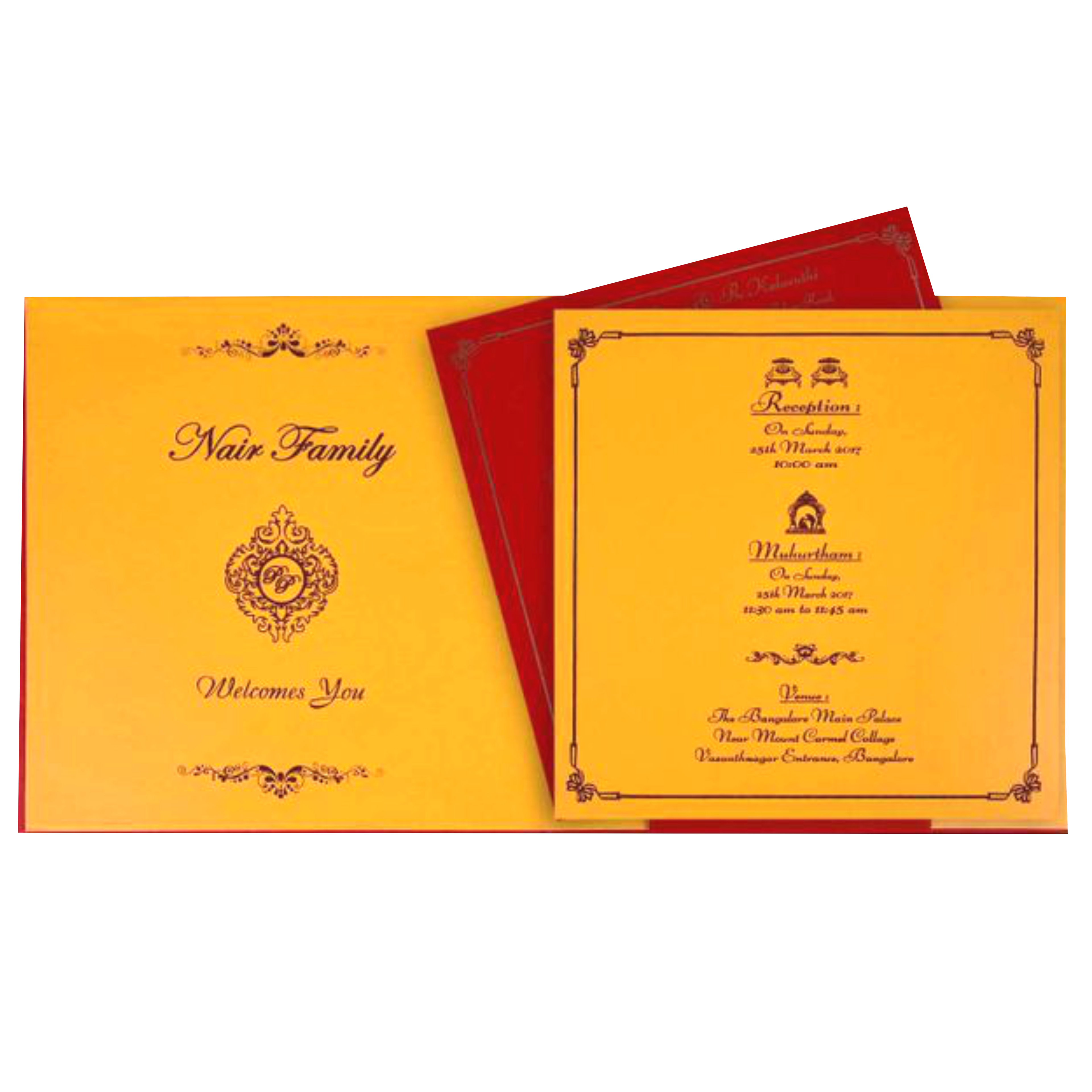 Dazzling Red Shading With Floral Theme Wedding Card - KNK3277