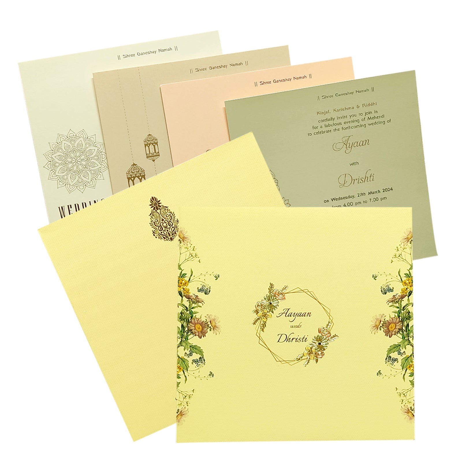 Selling Cream pink floral invitation card online. Buying invitation cards made easy with King of Cards! &