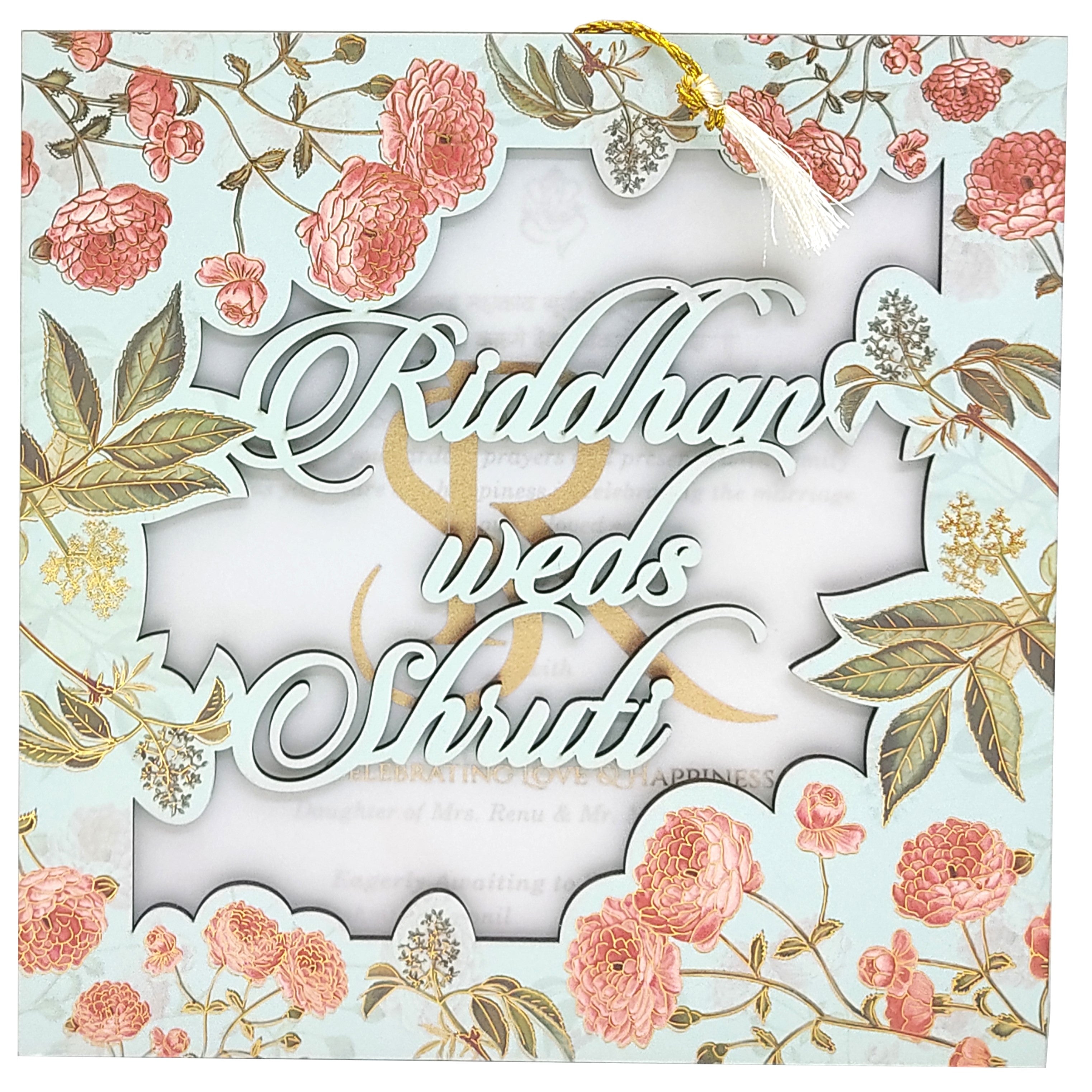 Light Coral Green MDF Invitation-KVN06010