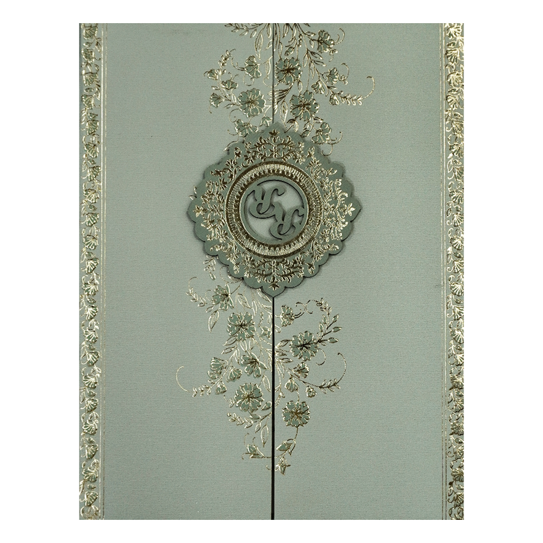 Green Gold Floral Monogram Padded Wedding Card-KSI64480