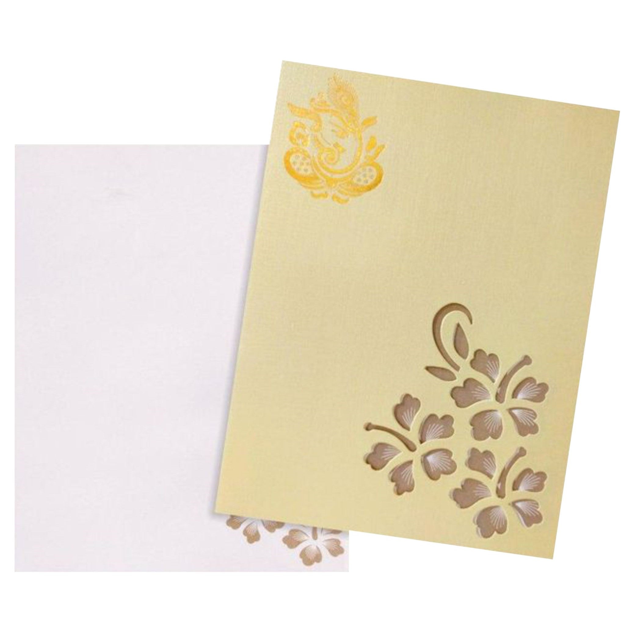 Beautiful Gold Flower Cut Ganesha Wedding Card-KNCPM412