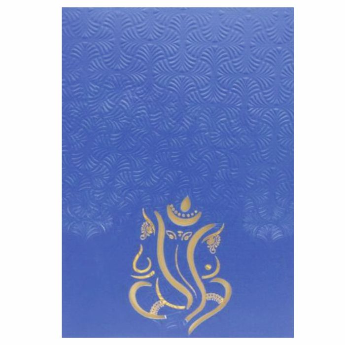 Embossed Blue Floral Shading With Cut Ganesha Wedding Card - KNK30500-King of Cards