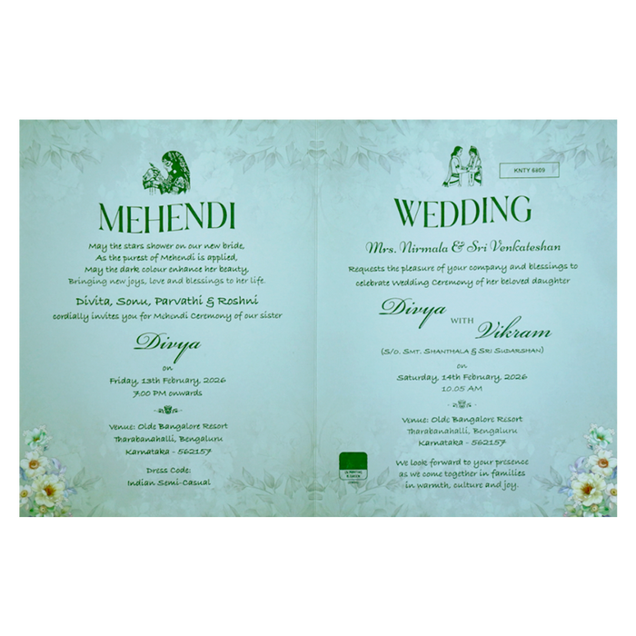 Sky Blue Floral Wedding Card-King of Cards